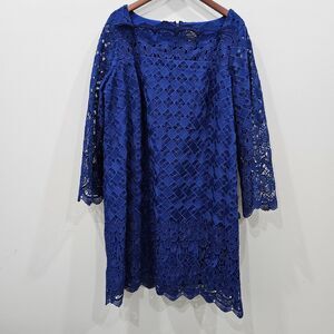 Adrianna Papell Womens Lace Overlay Dress Plus 20W Royal Blue Romantic Feminine